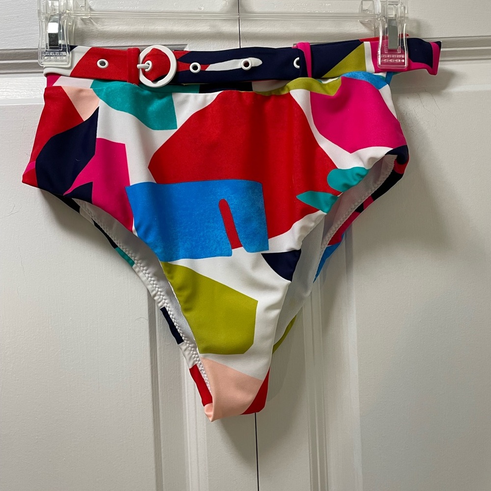 Raisins Medium Belted Bikini Bottom Bright 80’s Geometric Colorblock